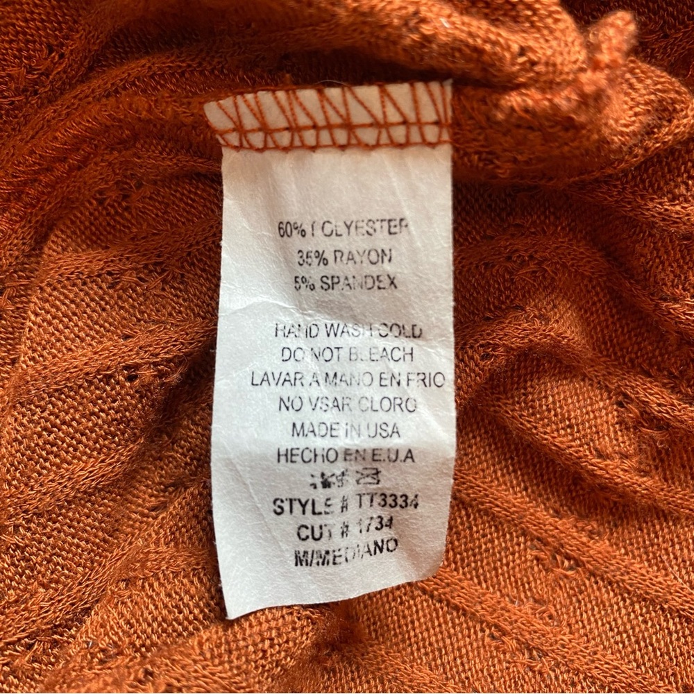 Ces Femme Ruffle Shoulder Ribbed Top - Size Medium, Rust - Picture 10 of 10